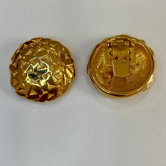 Vintage 50s MCM Gold Atomic Triangle Design Round Shoe Purse Accessory Clips - Picture 4 of 9